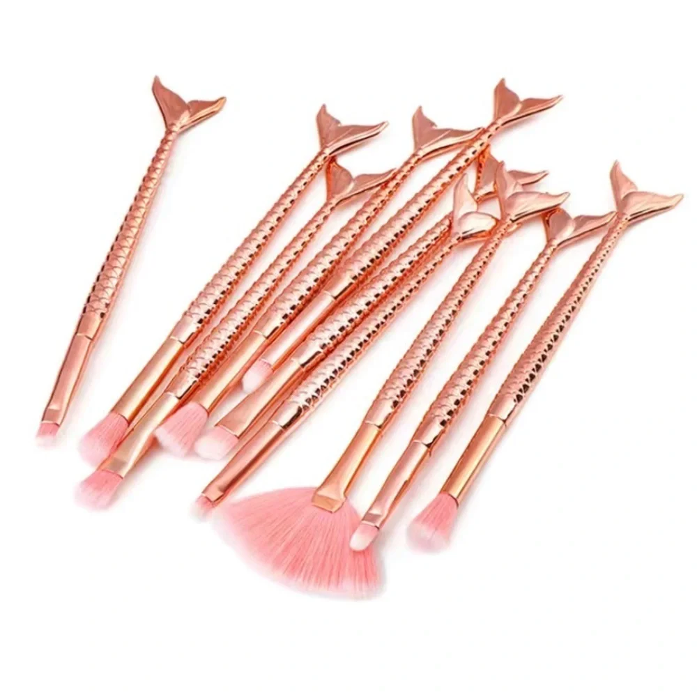 NWT - Mermaid Professional Eyeshadow Makeup Brush Set of 10 - Rose Gold